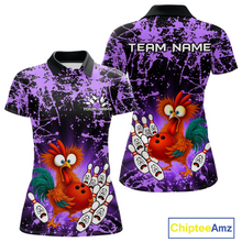 Load image into Gallery viewer, Purple Funny Chicken Bowling Jersey for Women Bowling League Bowling Team Shirts Polo &amp; 1/4 Zip HN232