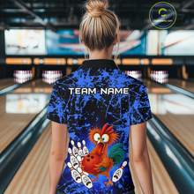 Load image into Gallery viewer, Blue Funny Chicken Bowling Jersey for Women Bowling League Bowling Team Shirts Polo &amp; 1/4 Zip HN232