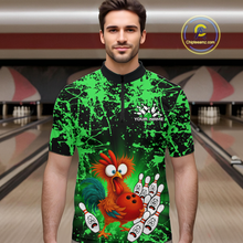 Load image into Gallery viewer, Green Funny Chicken Bowling Jersey for Men Bowling League Bowling Team Shirts Polo &amp; 1/4 Zip HN232