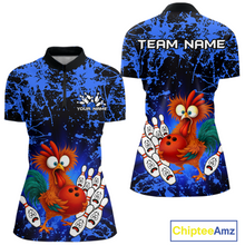 Load image into Gallery viewer, Blue Funny Chicken Bowling Jersey for Women Bowling League Bowling Team Shirts Polo &amp; 1/4 Zip HN232