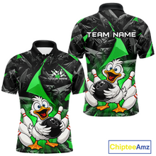Load image into Gallery viewer, Custom Green Funny Duck Bowling Jersey for Men Bowling League Bowling Team Shirts Polo &amp; 1/4 Zip HN233