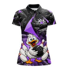 Load image into Gallery viewer, Custom Purple Funny Duck Bowling Jersey for Women Bowling League Bowling Team Shirts Polo &amp; 1/4 Zip HN233