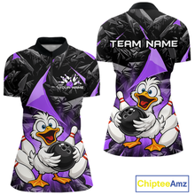 Load image into Gallery viewer, Custom Purple Funny Duck Bowling Jersey for Women Bowling League Bowling Team Shirts Polo &amp; 1/4 Zip HN233