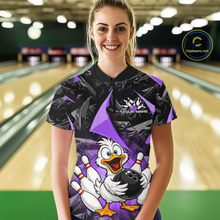 Load image into Gallery viewer, Custom Purple Funny Duck Bowling Jersey for Women Bowling League Bowling Team Shirts Polo &amp; 1/4 Zip HN233
