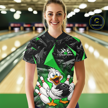 Load image into Gallery viewer, Custom Green Funny Duck Bowling Jersey for Women Bowling League Bowling Team Shirts Polo &amp; 1/4 Zip HN233