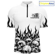 Load image into Gallery viewer, Custom Skull Flame Bowling Jersey for Men Bowling Team Shirts Bowling League Polo &amp; 1/4 Zip HNT305