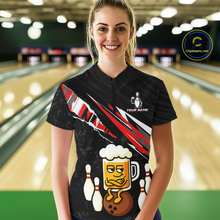 Load image into Gallery viewer, Custom Red Funny Beer Bowling Jersey for Women Bowling Team Shirts Polo &amp; 1/4 Zip HNT170