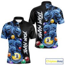 Load image into Gallery viewer, Custom Blue Flame Skull 9 Ball Pool Billiard Shirt for Men Polo &amp; 1/4 Zip, Billiard Team Jerseys NNT159