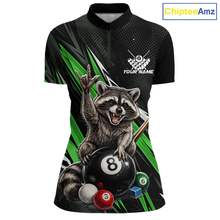 Load image into Gallery viewer, Custom Green Funny Raccoon 8 Ball Billiard Shirt for Women Billiard Team Jersey Billiard League NNT191