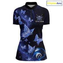 Load image into Gallery viewer, Custom Blue Butterfly Galaxy 8 Ball Billiard Shirt for Women Billiard Team Jersey Billiard League NNT192