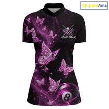 Load image into Gallery viewer, Custom Pink Butterfly Galaxy 8 Ball Billiard Shirt for Women Billiard Team Jersey Billiard League NNT192