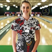 Load image into Gallery viewer, Custom Graffiti Skeleton Bowling Jersey for Women Bowling Team Shirts Bowling League Polo &amp; 1/4 Zip HNT378