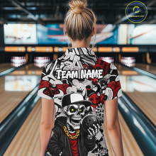 Load image into Gallery viewer, Custom Graffiti Skeleton Bowling Jersey for Women Bowling Team Shirts Bowling League Polo &amp; 1/4 Zip HNT378
