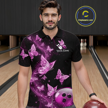 Load image into Gallery viewer, Custom Pink Galaxy Butterflies Bowling Shirt for Men Butterfly Bowling Team Jersey Bowling League HNT277