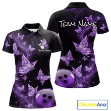 Load image into Gallery viewer, Custom Purple Galaxy Butterflies Bowling Shirt for Women Butterfly Bowling Team Jersey Bowling League HNT277