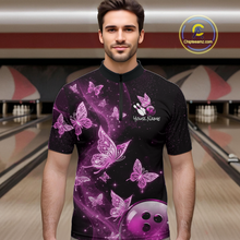 Load image into Gallery viewer, Custom Pink Galaxy Butterflies Bowling Shirt for Men Butterfly Bowling Team Jersey Bowling League HNT277