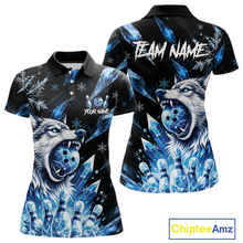 Load image into Gallery viewer, Black polo shirt with blue wolf design and 'Team Name' text, featuring the brand 'Chiptee Amz'.