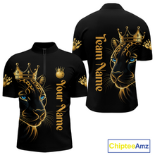 Load image into Gallery viewer, Black shirt with gold panther design and customizable text on a white background