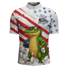 Load image into Gallery viewer, Custom US Flag Funny Alligator Bowling shirts for Men, Crocodile  Bowling Team Jerseys HNT206