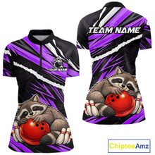 Load image into Gallery viewer, Custom Purple Raccoon Funny Bowling Jersey for Women Bowling Team Shirts Polo &amp; 1/4 Zip HNT247