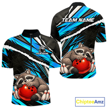 Load image into Gallery viewer, Custom Turquoise Raccoon Bowling Jersey for Men Bowling Team Shirts Polo &amp; 1/4 Zip HNT247