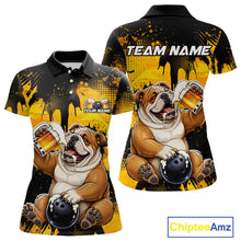 Load image into Gallery viewer, Polo shirt with bulldog design and 'Team Name' text on a yellow and black background, featuring the brand 'Chiptee Amz'.