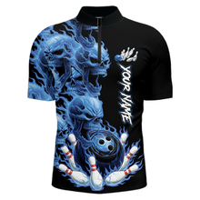 Load image into Gallery viewer, Custom Flame Skull Bowling Jerseys for Men Bowling League Polo &amp; 1/4 Zip Bowling Team Shirts HNT203