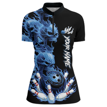 Load image into Gallery viewer, Custom Flame Skull Bowling Jerseys for Women Bowling League Polo &amp; 1/4 Zip Bowling Team Shirts HNT203