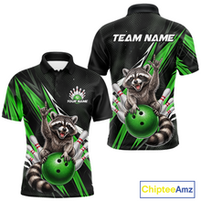 Load image into Gallery viewer, Custom Green Raccoon Bowling Jersey for Men Bowling Team Shirts Bowling Polo &amp; 1/4 Zip HNT254