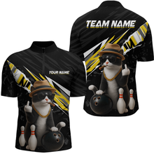 Load image into Gallery viewer, Custom Yellow Funny Cat Bowling Jersey for Men Bowling Shirt Polo &amp; 1/4 Zip Bowling Team Shirts HNT136