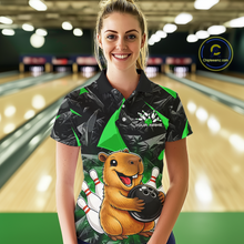 Load image into Gallery viewer, Custom Green Capybara Bowling Jersey for Women Bowling Team Shirts Bowling Polo &amp; 1/4 Zip HNT255