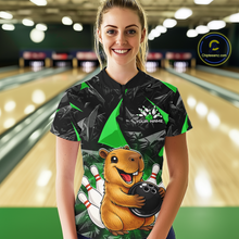 Load image into Gallery viewer, Custom Green Capybara Bowling Jersey for Women Bowling Team Shirts Bowling Polo &amp; 1/4 Zip HNT255