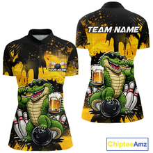 Load image into Gallery viewer, Custom Beer Alligator Bowling Jersey for Women Bowling Polo &amp; 1/4 Zip Bowling Team Shirts HNT271