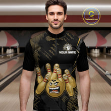 Load image into Gallery viewer, Custom Black and Gold Funny Bowling Jersey for Men Bowling Team Shirts Polo &amp; 1/4 Zip HNT177