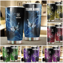Load image into Gallery viewer, Multicolor Lightning thunder storm Bowling ball pins Custom name and team name bowling tumblers Cup NQS9711