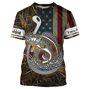 Walleye Fishing American Flag Custom Long Sleeve Shirts, Patriotic Fishing apparel TTN40