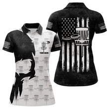Load image into Gallery viewer, Disc Golf Basket Pattern Black Skull American Flag Polo Shirt Disc Golf Gifts For Women LDT0375