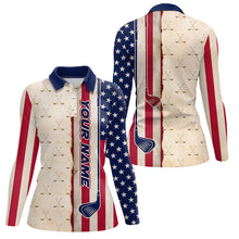 Load image into Gallery viewer, American Flag Vintage Golf Polo Shirts For Womens Custom Name, Patriotic Golf Gifts YYD0060