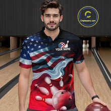 Load image into Gallery viewer, Personalized American Flag Bowling Shirt for Womens Custom Bowling Pattern Team Jersey Shirt YYD0021