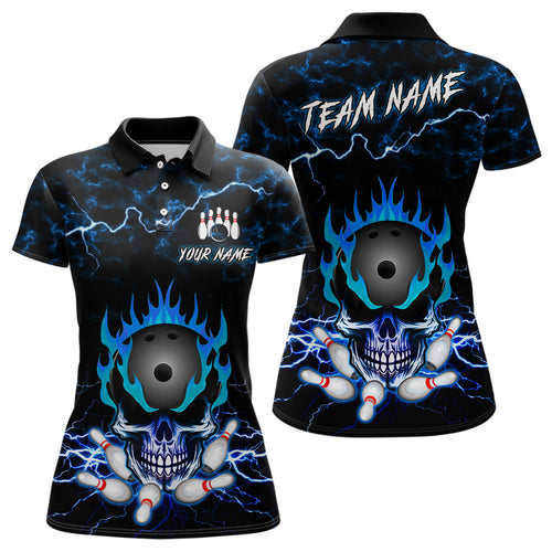 Blue Skull Fire Bowling Shirt For Womens Custom Name Bowling Team Jersey Shirt YYD0068