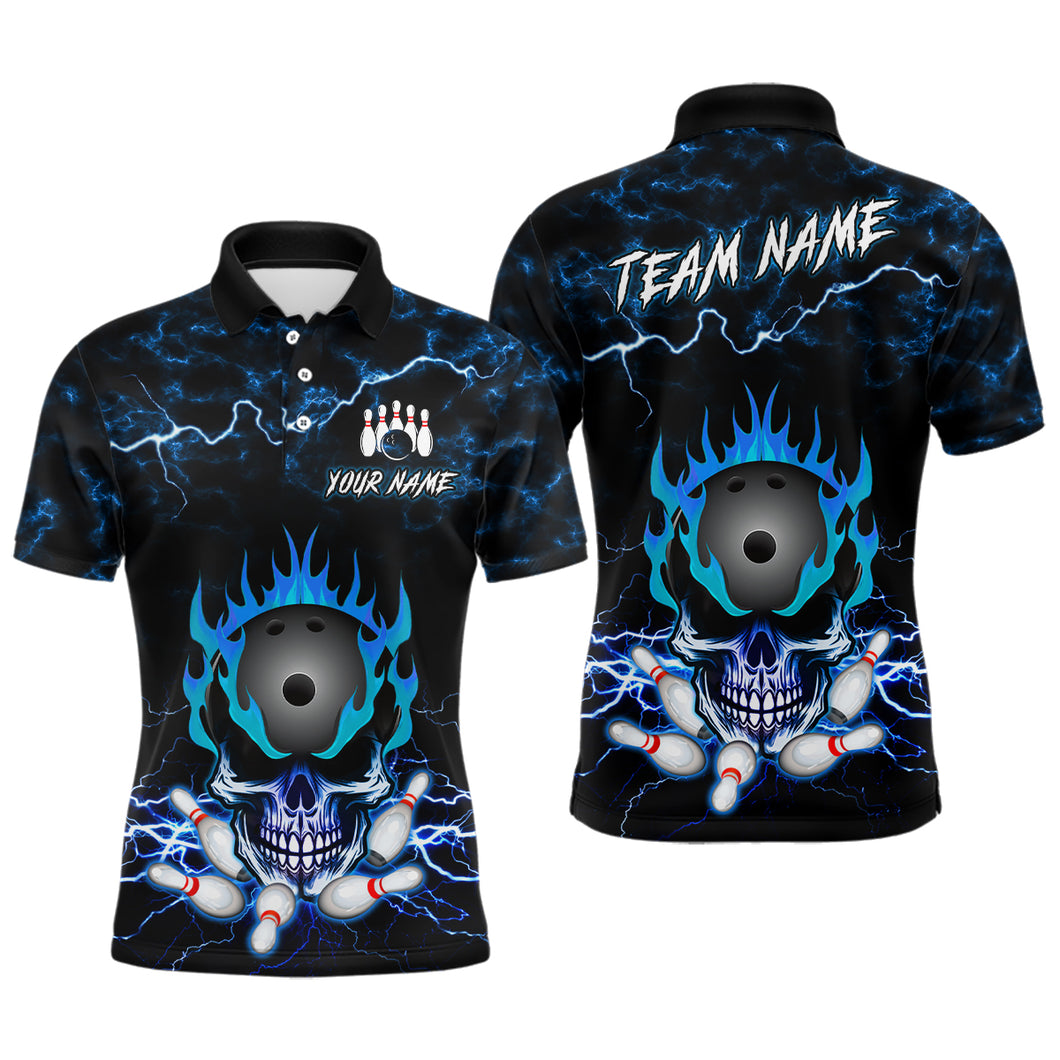 Blue Skull Fire Bowling Shirt For Mens Custom Name Bowling Team Jersey Shirt YYD0068