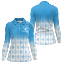 Load image into Gallery viewer, Argyle Pattern Golf Polo Shirts For Womens Custom Name, Golf Pattern Blue Shirt Gifts YYD0033