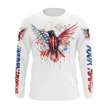 Load image into Gallery viewer, Hummingbirds with America flag watercolor effect shirt personalized gift for birdwatcher A15