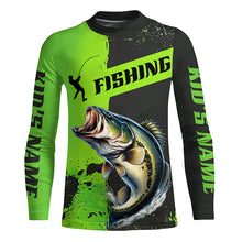 Load image into Gallery viewer, Custom Bass Fishing Long Sleeve Tournament Shirts, Largemouth Bass Fishing Jerseys | Black And Green IPHW6332