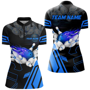 Custom Blue Bowling Polo Shirts For Men, Strike Bowling Team Jerseys Bowlers Outfits IPHW5223