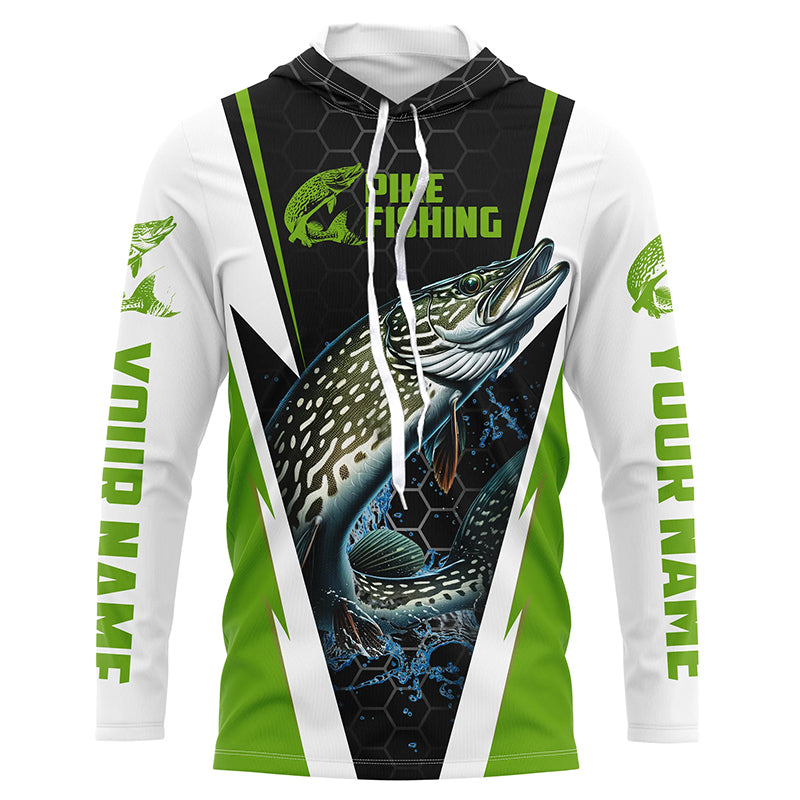 Custom Northern Pike Fishing Jerseys, Pike Long Sleeve Performance Fishing Shirts | Green IPHW6070