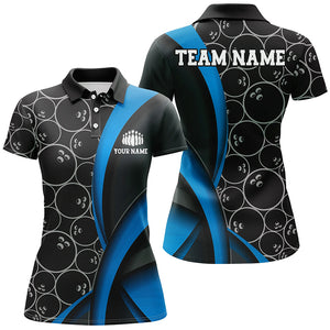 Custom Blue Bowling Team Shirts For Women, Bowling Ball Tournament Jerseys IPHW6499