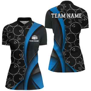 Custom Blue Bowling Team Shirts For Women, Bowling Ball Tournament Jerseys IPHW6499
