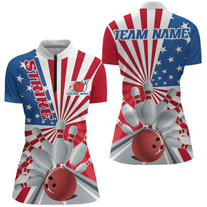Custom Strike Bowling Shirts For Women, Patriotic Bowling Tournament Team Shirt IPHW6519