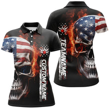 Load image into Gallery viewer, Flame Skull American Flag Custom Women's Team Bowling Shirts, Patriotic Bowling Shirt  IPHW5179